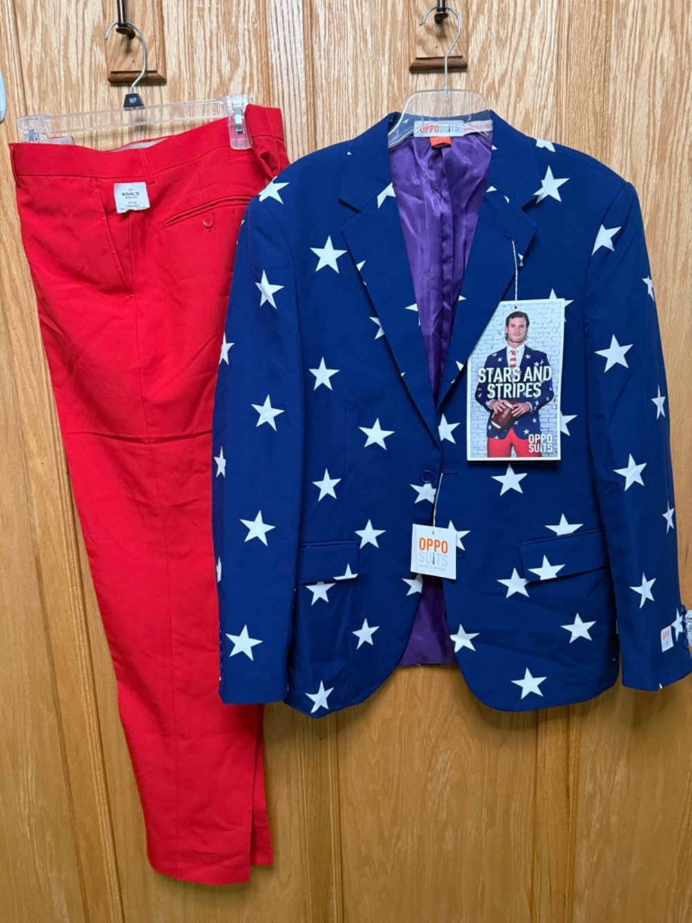 OppoSuits Blue Star-Print Blazer with Red Pants

H